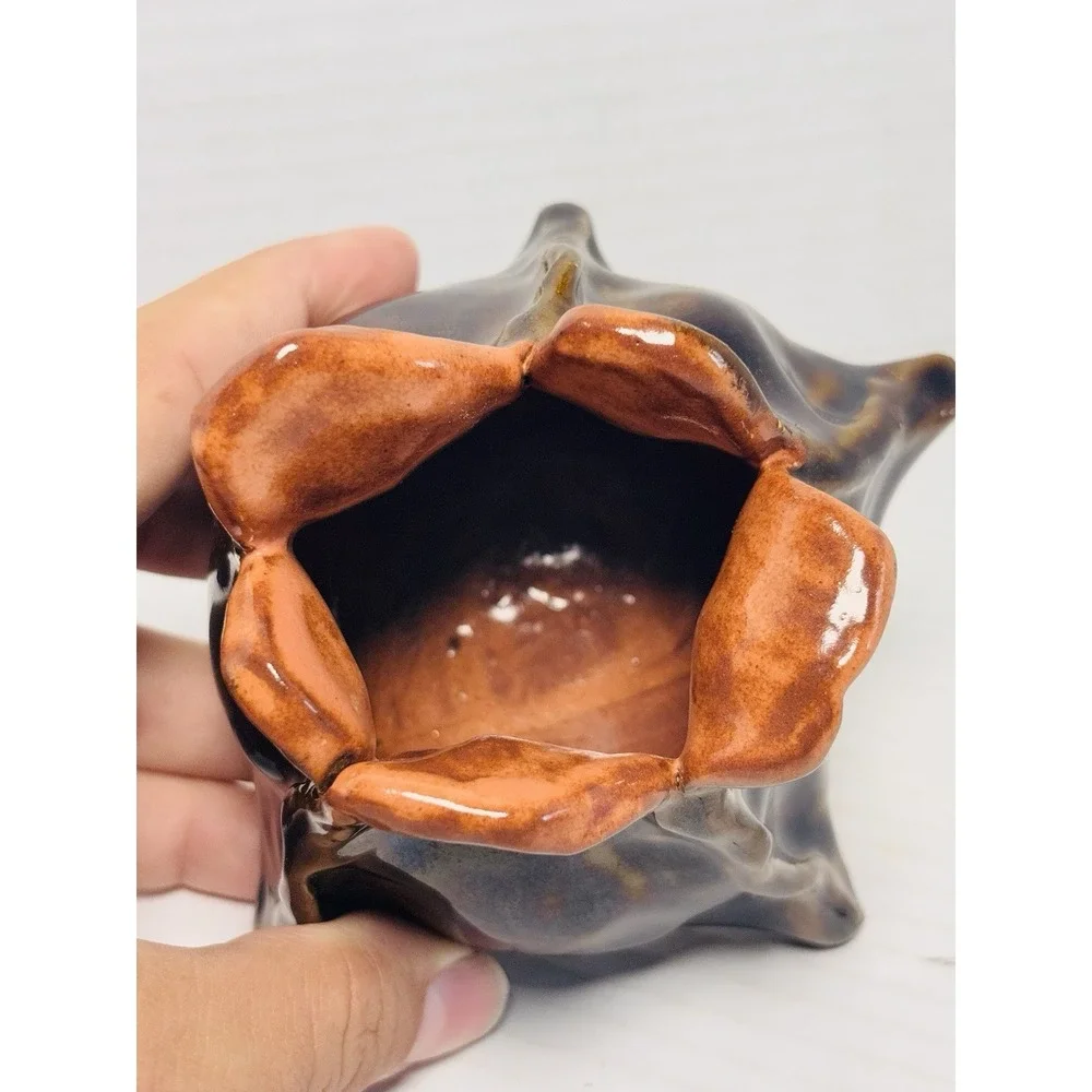 Vintage Evangeline Style Reactive Glaze Flower Petal‎ Pottery Vase Brown Orange